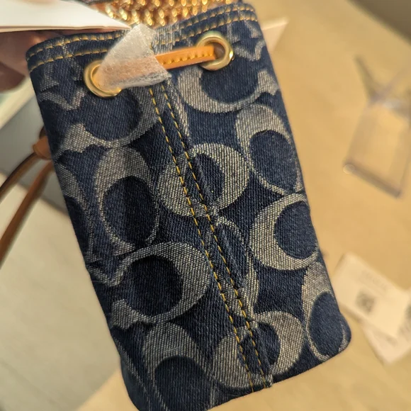 Coach Drawstring Wristlet Mini Bucket Bag in Signature Denim NWT - Picture 7 of 12